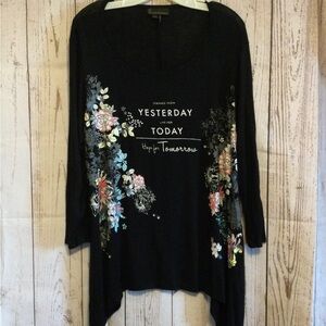 Jeans by Buffalo Floral Graphic Live for Today Chic Black Women's Top Size XL